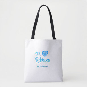 Tote Bag Future mariée Mme ajouter nom date cœur bleu aquar