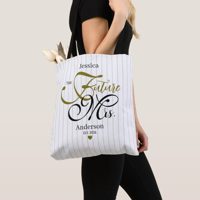 Tote Bag Future Mme Typographie Élégante Rayures Modernes (De près)