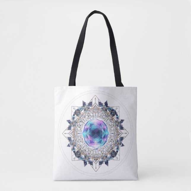 Tote Bag Futuristic Crystal Mandala – Geometric Tech Art (Devant)