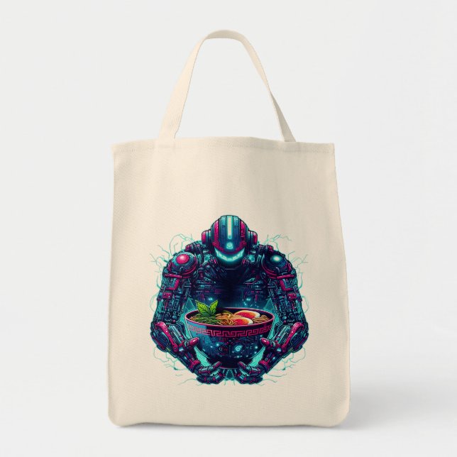 Tote Bag Futuristic Cyberpunk Robot Neon Food Ramen (Devant)