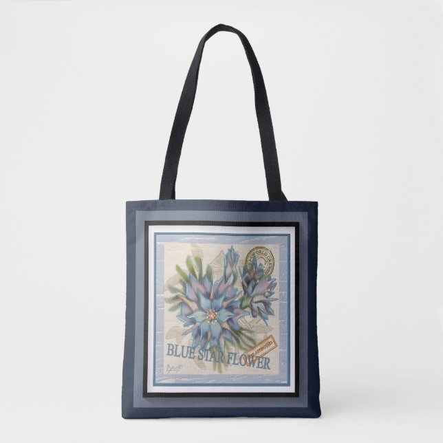 Tote Bag G création Bureau fleurs bleues et jaunes (Devant)