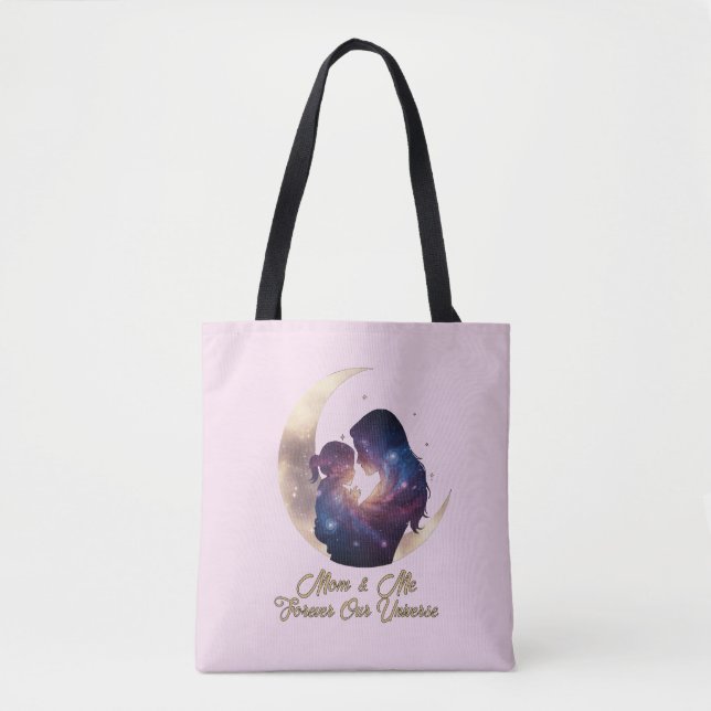 Tote Bag Galaxie Maman & Enfant Silhouette Art Lune (Devant)