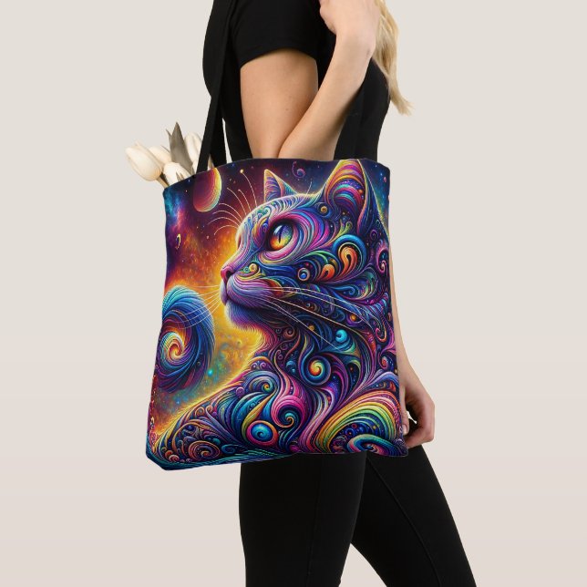 Tote Bag Galaxie mystique spirale Chat arc-en-ciel (De près)