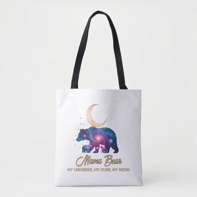 Tote Bag Galaxie Ourse Mère et Oursons Silhouette de Lune (Devant)