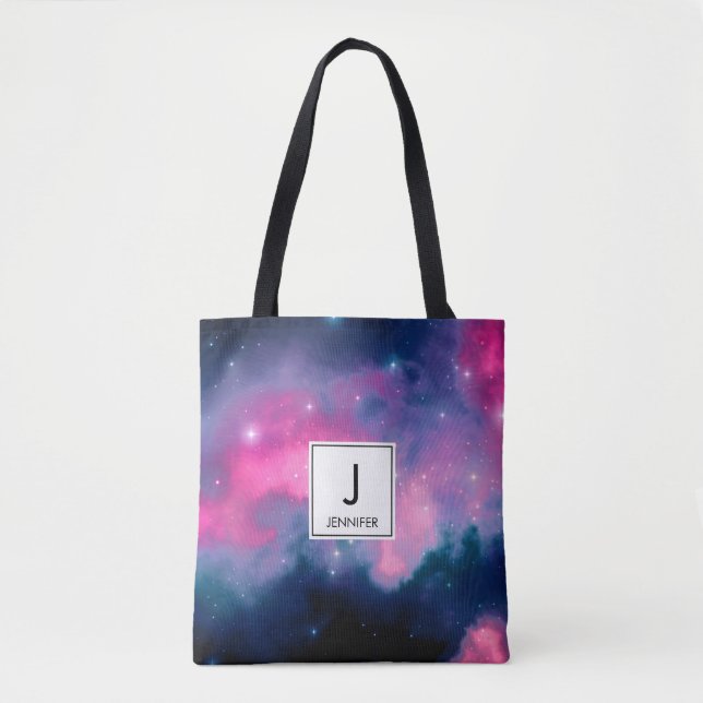 Tote Bag Galaxie rose & bleu Nebula & étoiles Abstrait (Devant)