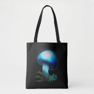 Tote Bag Galaxy Shiitake brillant bleu clair champignons