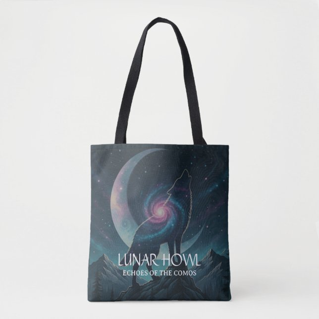 Tote Bag Galaxy Wolf Silhouette with Mystical Nebula Moon (Devant)