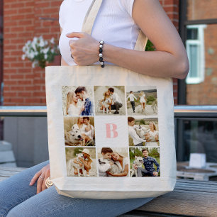 Tote Bag Galerie Monogrammée de 8 Photos Personnalisées
