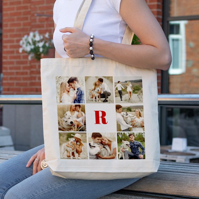 Tote Bag Galerie Monogrammée de 8 Photos Personnalisées (Créateur téléchargé)