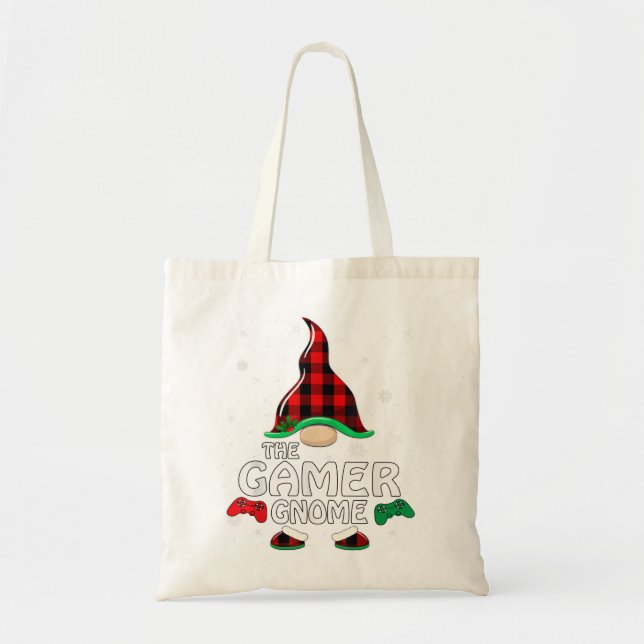 Tote Bag Gamer Gnome Buffalo Plaid Matching Family Christma (Devant)