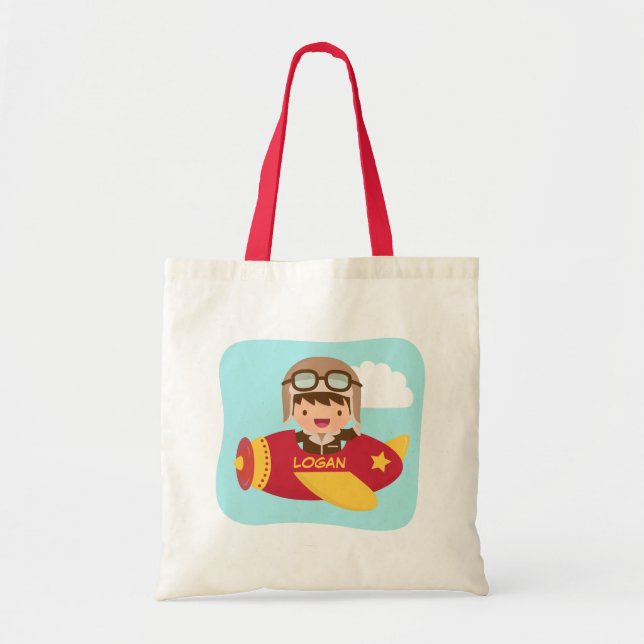 Tote Bag Garçon Aviateur Mignon Aventure en Avion Pour Enfa (Devant)