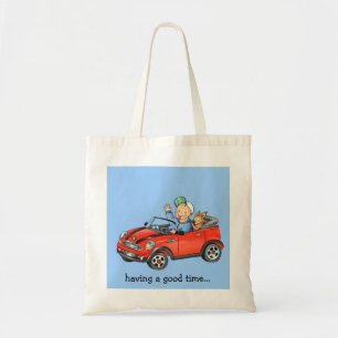 Tote Bag Garçon et chien dans la voiture rouge de jouet -