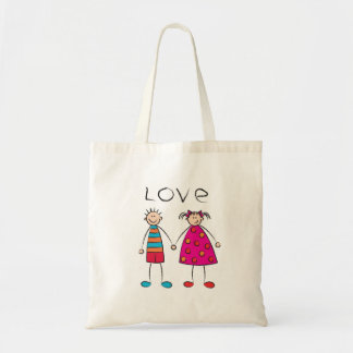 Tote Bag Garçon + Fille = Amour Joli Dessin Cartoon Personn