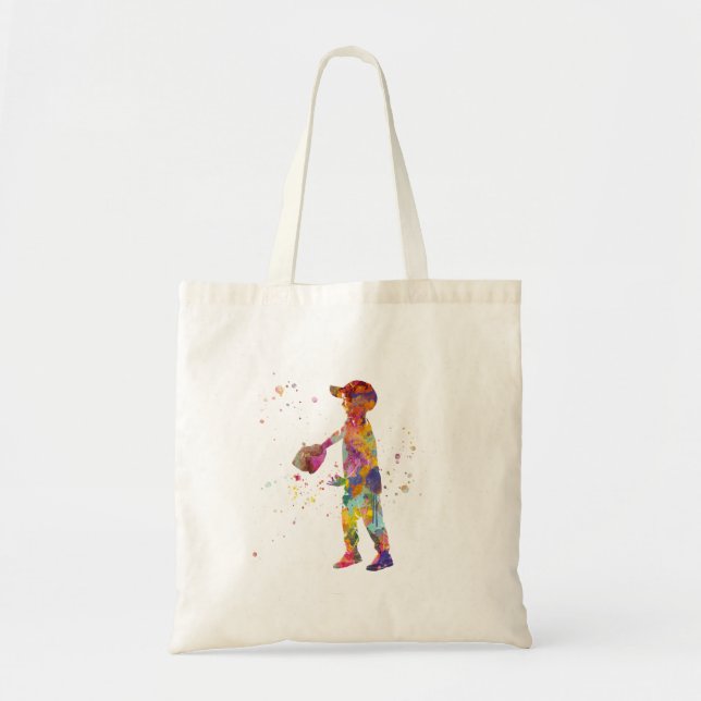 Tote Bag Garçon joue au baseball à l'aquarelle (Devant)