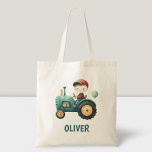 Tote Bag Garçon mignon tracteur vert personnalisé<br><div class="desc">Sac fourre-tout personnalisé avec garçon mignon sur un tracteur vert design aquarelle</div>