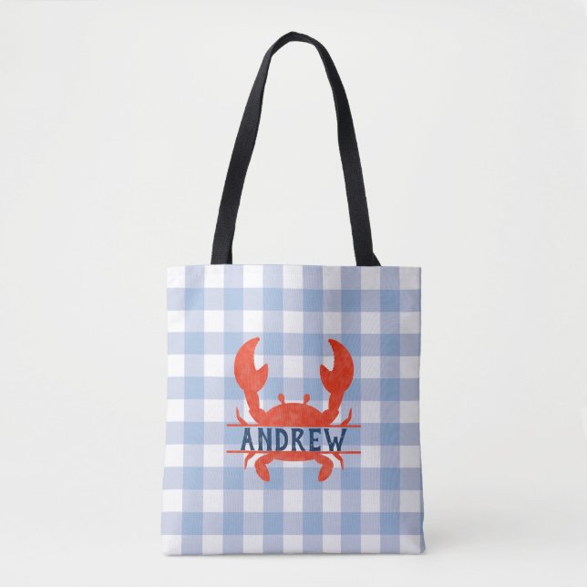 Tote Bag Garçons Aquarelle Crabe Nom du fractionnement (Devant)