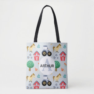 Tote Bag Garçons Cute Blue Farm Animal Tracteur Motif Enfa