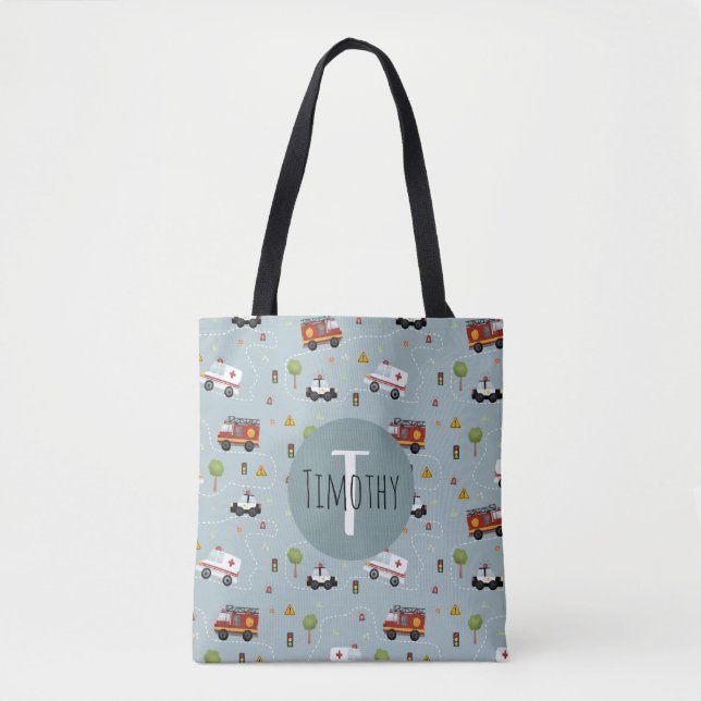 Tote Bag Garçons Cute Blue Transport Motif Enfants (Devant)