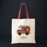 Tote Bag Garçons mignons Pompier Rouge Moteur Enfants<br><div class="desc">Ce modèle de sac fourre-tout pour enfants sur mesure mignon comporte un camion de pompier. Il y a aussi de la place pour ajouter votre nom de garçon dans une belle police. L'ajout parfait sur le thème du transport par pompier aux fournitures scolaires de votre petit.</div>
