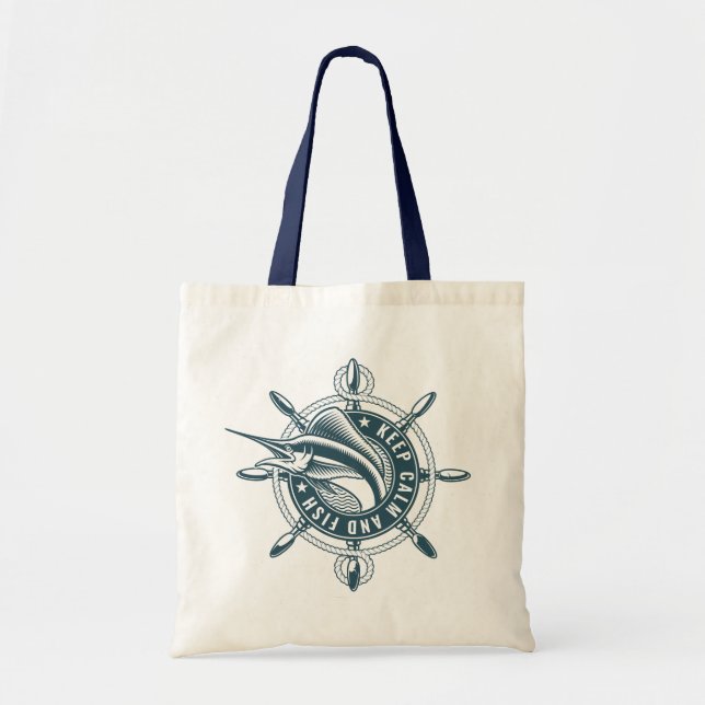 Tote Bag Garde Cal et poisson-Bleu badge de poisson (Devant)