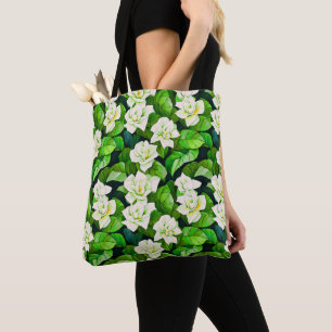 Tote Bag Gardenias blanches et Feuilles verts de Jade