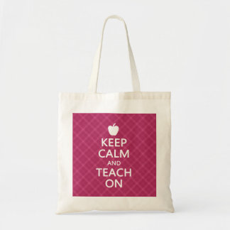 Tote Bag Gardez le calme et Enseignez, Plaid rose