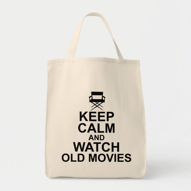 Tote Bag Gardez le calme et observez les vieux films (Devant)
