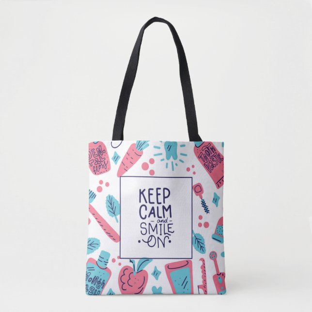 Tote Bag Gardez le calme et souriez sur l'expression (Devant)