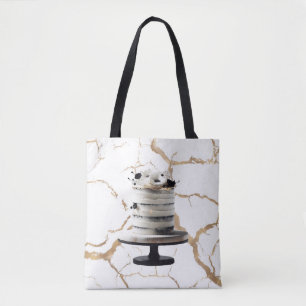 Tote Bag Gâteau à étages floral or noir et blanc pour Baby 
