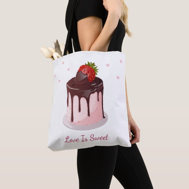 Tote Bag Gâteau aux fraises recouvert de chocolat L'amour e (De près)