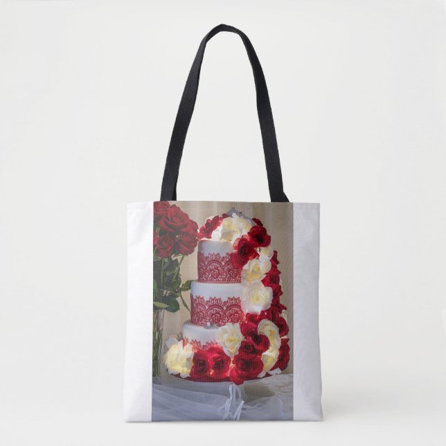 Tote Bag Gâteau, bouquet, anneaux et voile 1458 Mariages (Devant)