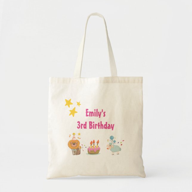 Tote Bag Gâteau d'anniversaire avec Lion de fête Joyeux ann (Devant)