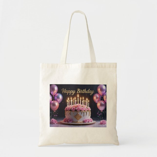 Tote Bag Gâteau d'anniversaire rose luxe élégant extravagan (Devant)