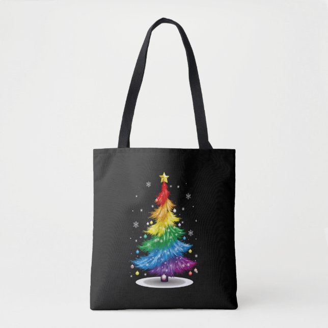 Tote Bag Gay LGBT Pride Arbre de Noël Arc-en-ciel Joyeux No (Devant)