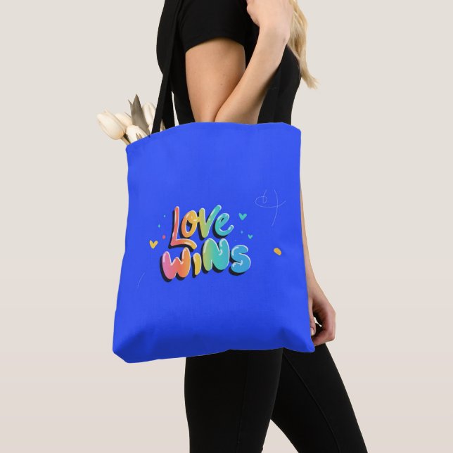 Tote Bag Gay pride funky Rainbow LGBTQ+ L'amour gagne (De près)