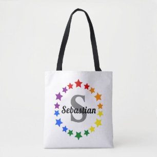 Tote Bag Gay pride LGBT contemporain Stars Monogramme & Nom