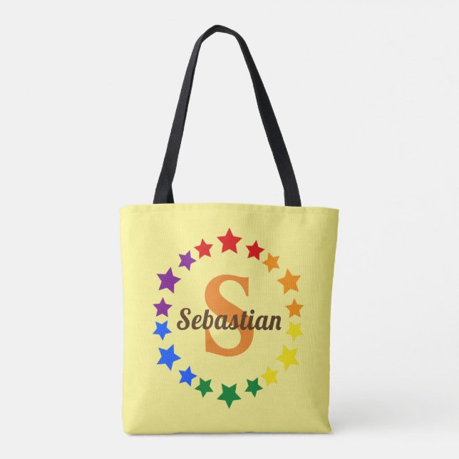 Tote Bag Gay pride LGBT contemporain Stars Monogramme & Nom (Dos)