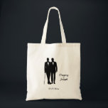 Tote Bag Gay Wedding Grooms with Names and Date<br><div class="desc">High fashion and tuxedo wearing grooms with names and date</div>