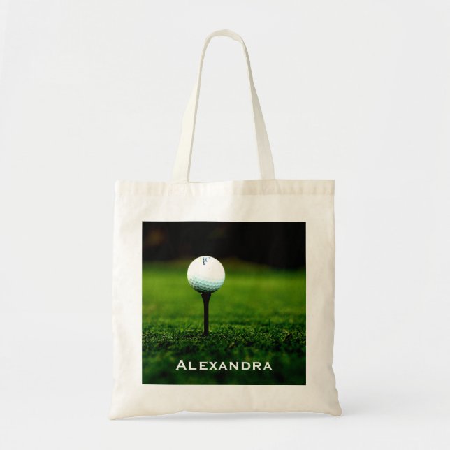 Tote Bag Gazon d'herbe verte et boule de golf/pièce en t, (Devant)