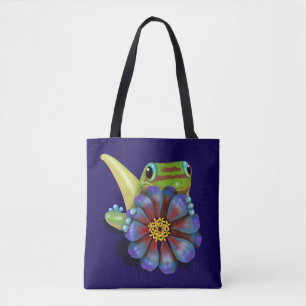 Tote Bag Gecko avec Zinnia Flower
