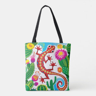 Tote Bag Gecko du Sud-Ouest avec Fleurs de Cactus