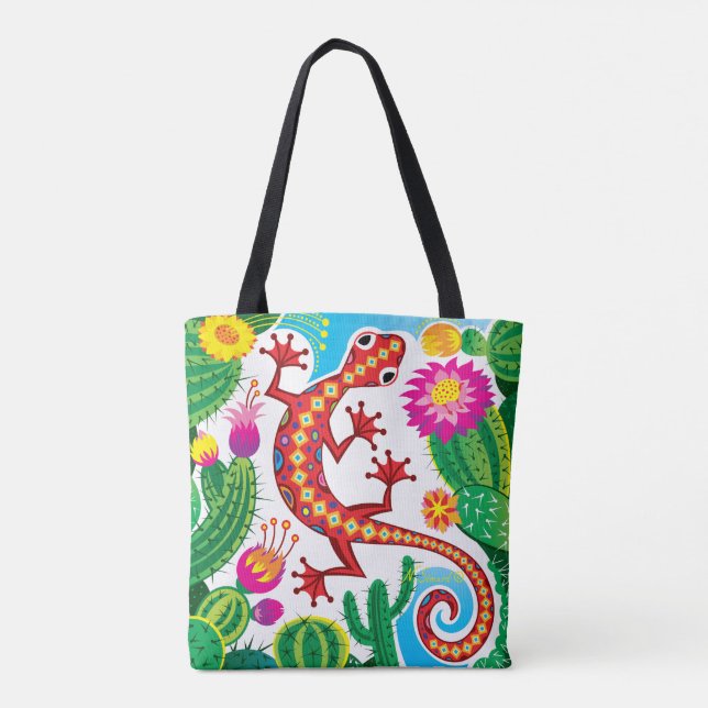 Tote Bag Gecko du Sud-Ouest avec Fleurs de Cactus (Dos)