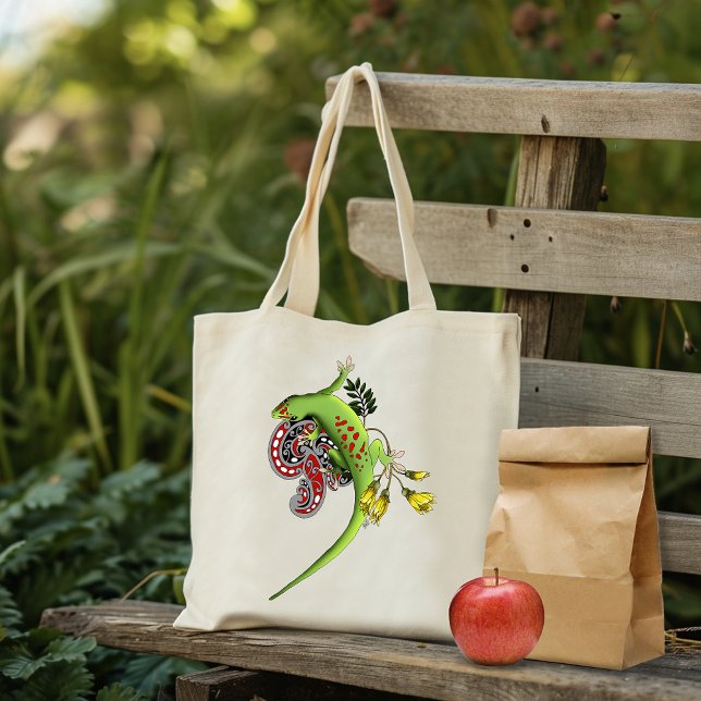 Tote Bag Gecko Tribal Lavande Vert Rouge (Créateur téléchargé)