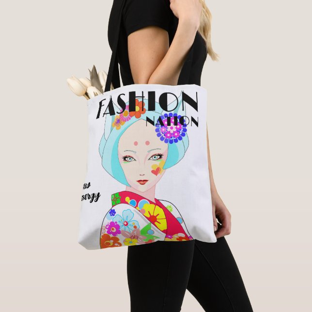 Tote Bag Geisha avec Fleurs Pop Art (De près)