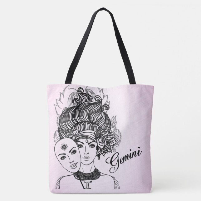 Tote Bag Gemini Masqué Lady Zodiac rose (Dos)