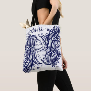Tote Bag Gemini Zodiac Navy & Gold Monochrome Fourre-tout