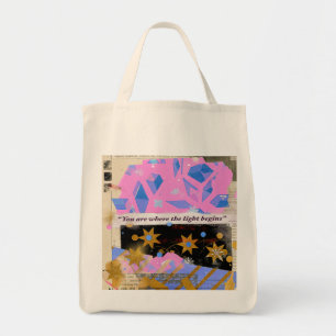 Tote Bag Gemme de Lumière – Série Étincelle Rose & Or