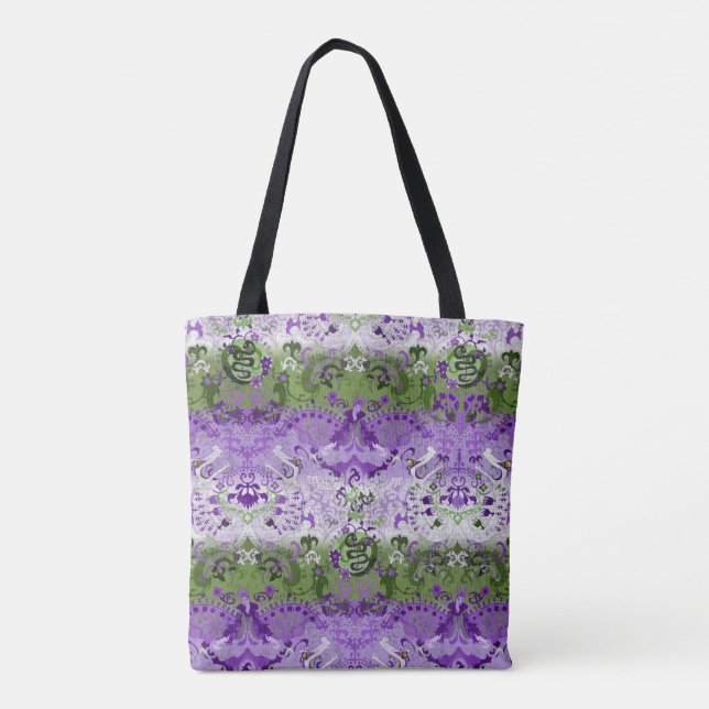Tote Bag Genderqueer Dragon Damask - Genderqueer Pride Drap (Dos)