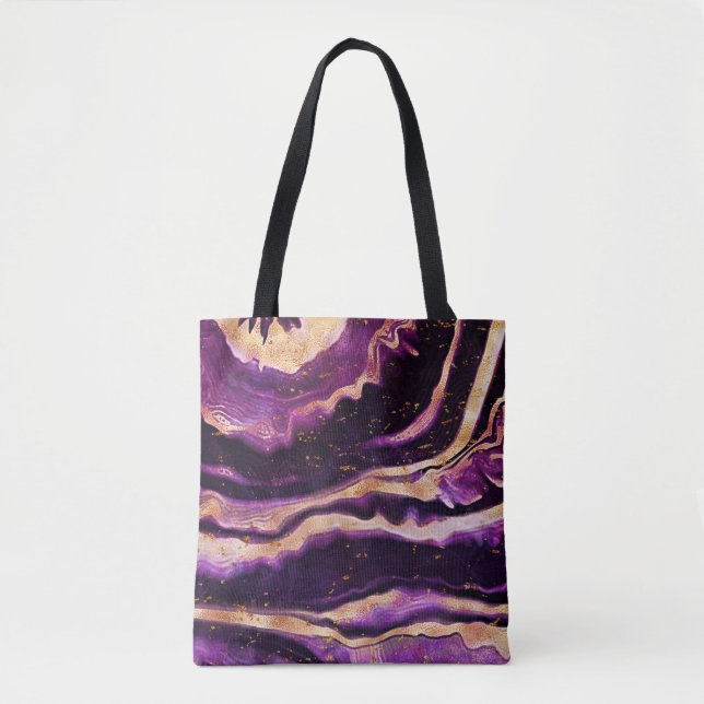 Tote Bag Géode Abstraite moderne Agate d'or rose foncé viol (Devant)