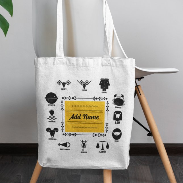 Tote Bag Geometric Indian Zodiac -12 Signs in Artistic Form (Tote Your Signs in Style.)